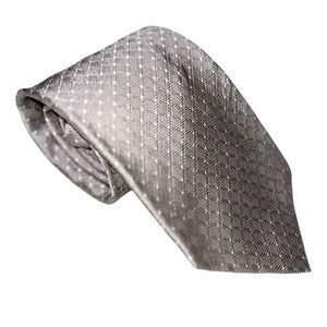 Brooks Brothers Makers Tie England Silk Silver w/ White Mini Squares 60x4” USA